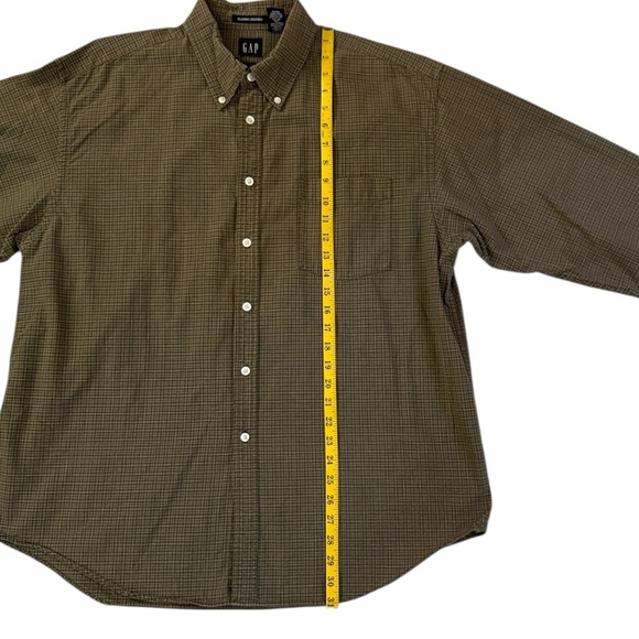 VTG Y2K Gap Classic Oxford Button Down Shirt All Cotton Green Check Pocket Large - Picture 12 of 14